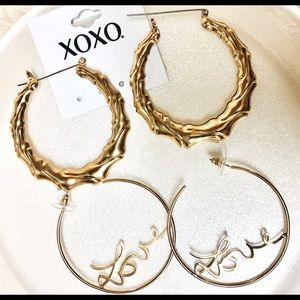 2/$20 Hoop Earrings Xoxo Love Script Gold Set.